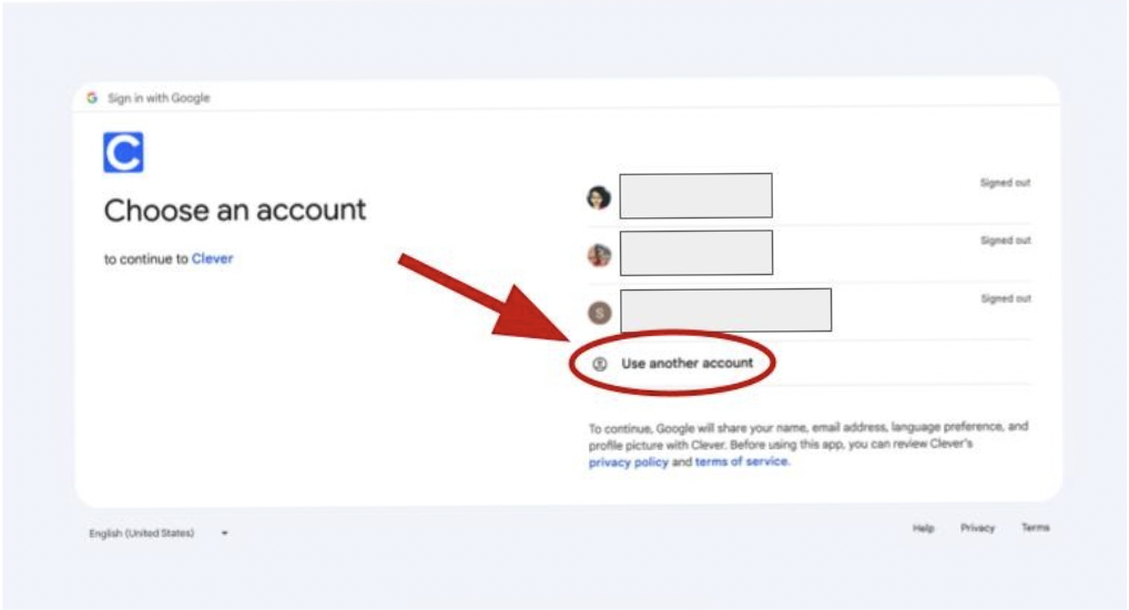 If another account is logged into Google, choose “Use another account”.
